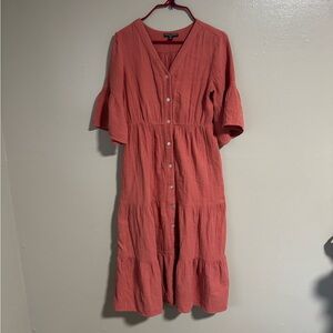 Chelsea & Theodore dresses peach cottagecore cotton short sleeve maxi sundress